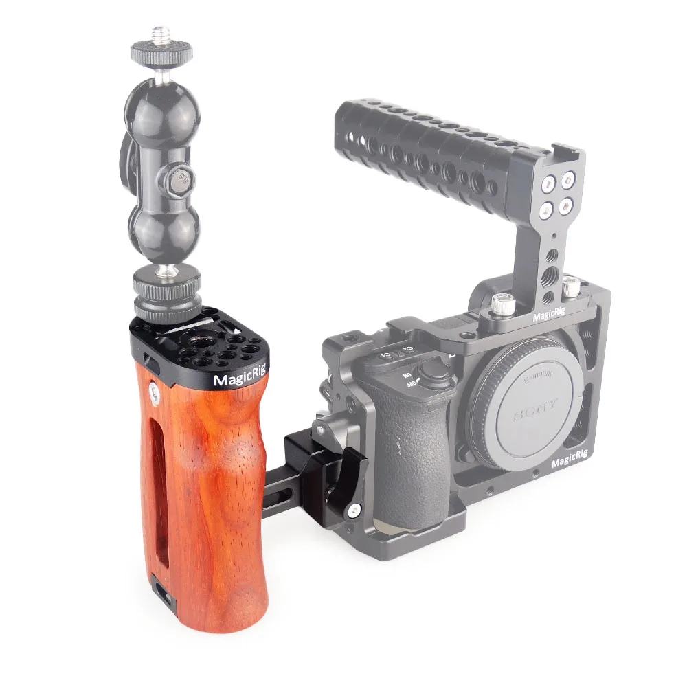 MAGICRIG Регулируемая DSLR деревянная рукоятка универсальная Боковая ручка Nato с креплением для холодного башмака/ARRI Монтажная точка для камеры клетка