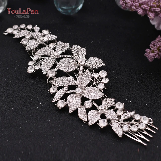 TOPQUEEN HP301 Indian Bridal Hair Accessories Alloy Flower Bridal Crowns and Tiaras Silver Hair Pieces Wedding Hair Jewelry HP301-Silver