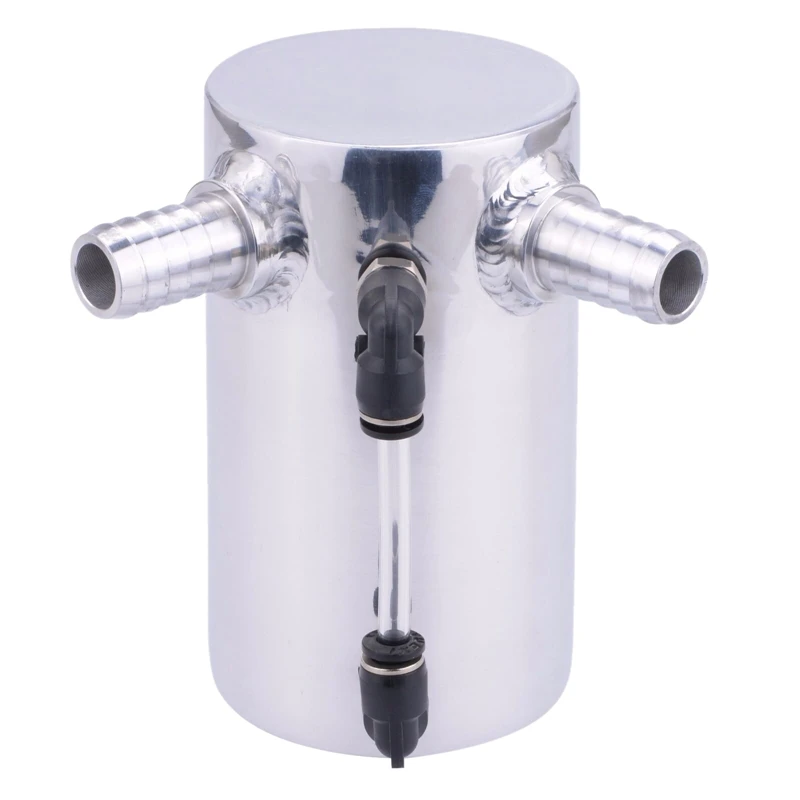 

Universal Durable Car Silver 2-Port for Aluminum Oil Catch Can Reservoir Tank with Breather Filter Fin