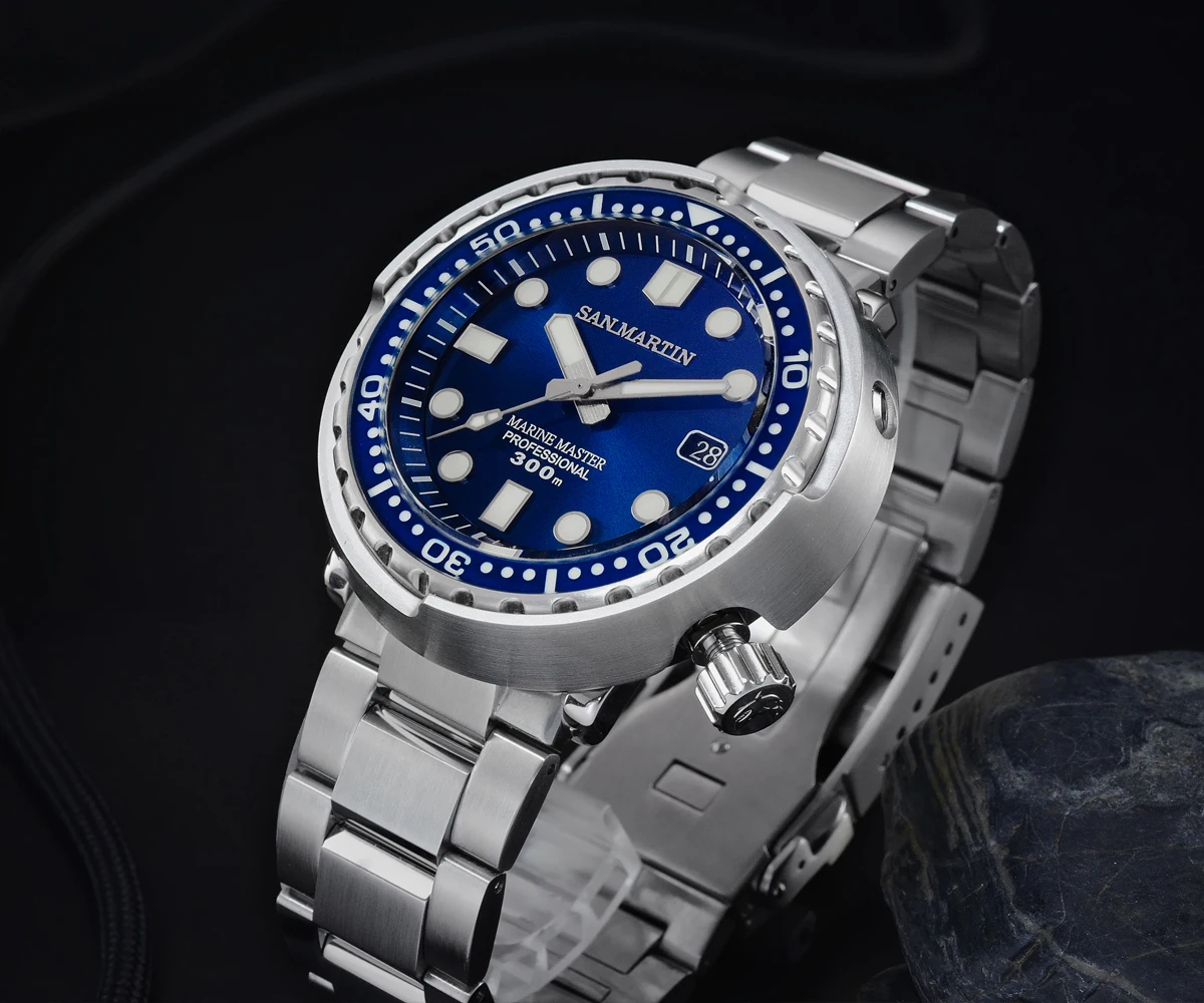 Lugyou Сан Мартин тунец SBBN015 автоматические мужские часы для дайвинга из нержавеющей стали 300 м водостойкие солнечные лучи циферблат металлический браслет