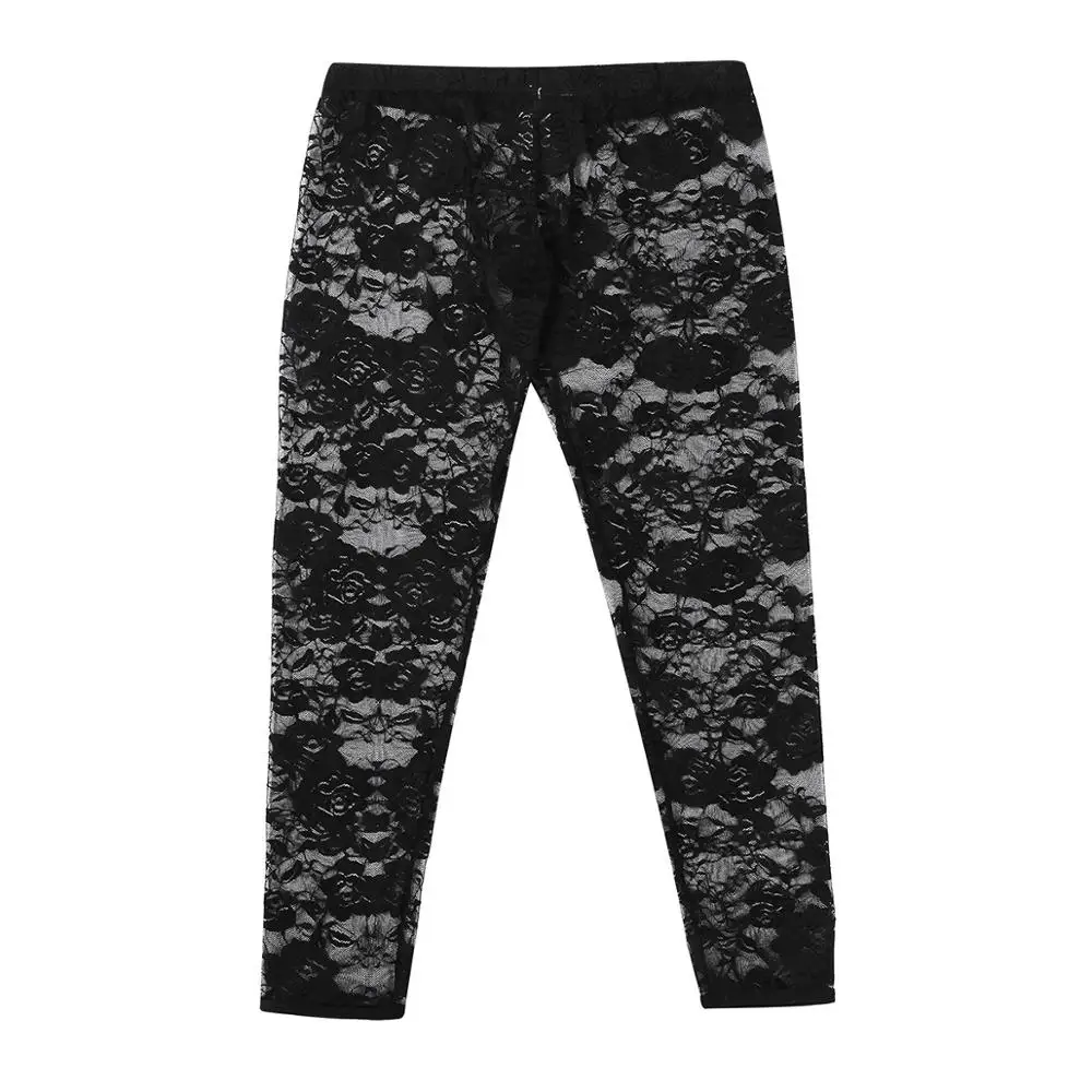 Mens Low Rise Bulge Pouch Tight Trousers Sexy Transparent Lace Floral Leggings Sissy Erotic Sheer Pants Fetis Gay Hot Nightwear