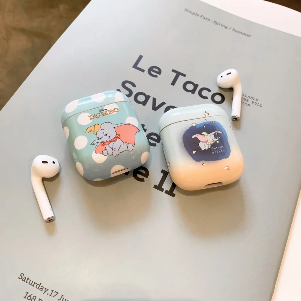 Милый kawaii DUMBO Маленький слон чехол для Airpods прекрасный мультфильм изображение идеальный дизайн Apple Airpods2 Bluetooth наушники чехол