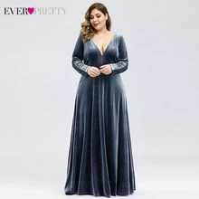 Большие размеры, велюровые Выпускные платья Ever Pretty, глубокий v-образный вырез, а-силуэт, с длинным рукавом, сексуальные кружевные сзади, вечерние платья, Vestidos de gala