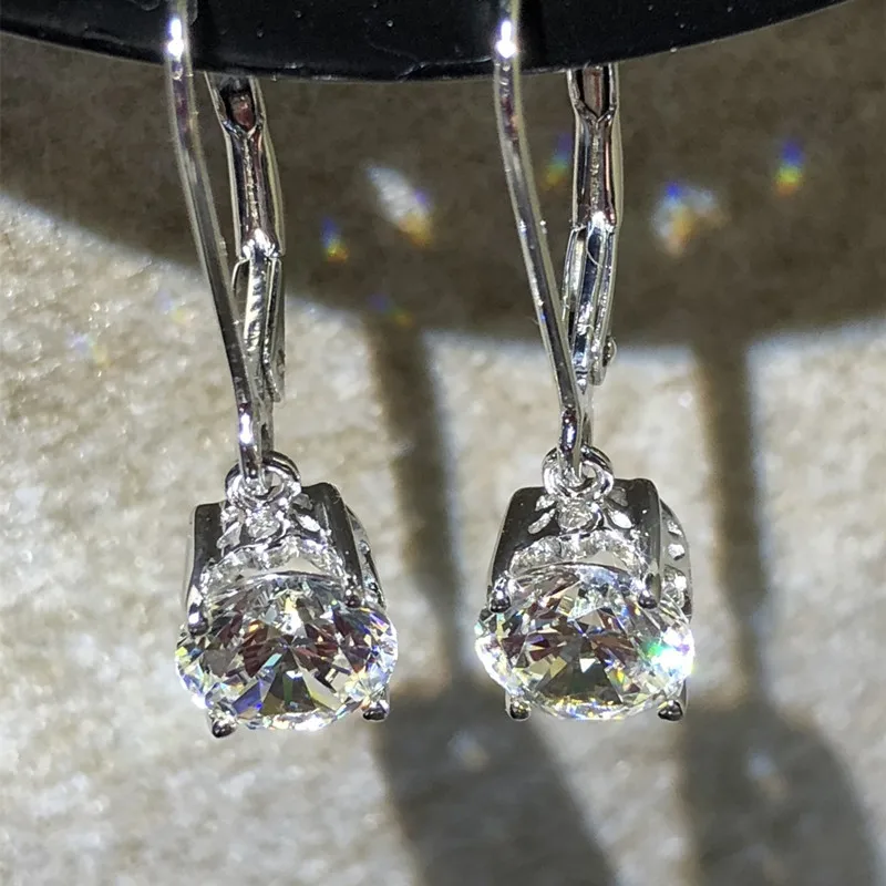 

Elegant Silver Plated White CZ Zircon Dangle Earrings Round Cut Crystal Princess Earrings Brida Earrings Wedding Jewelry Gifts