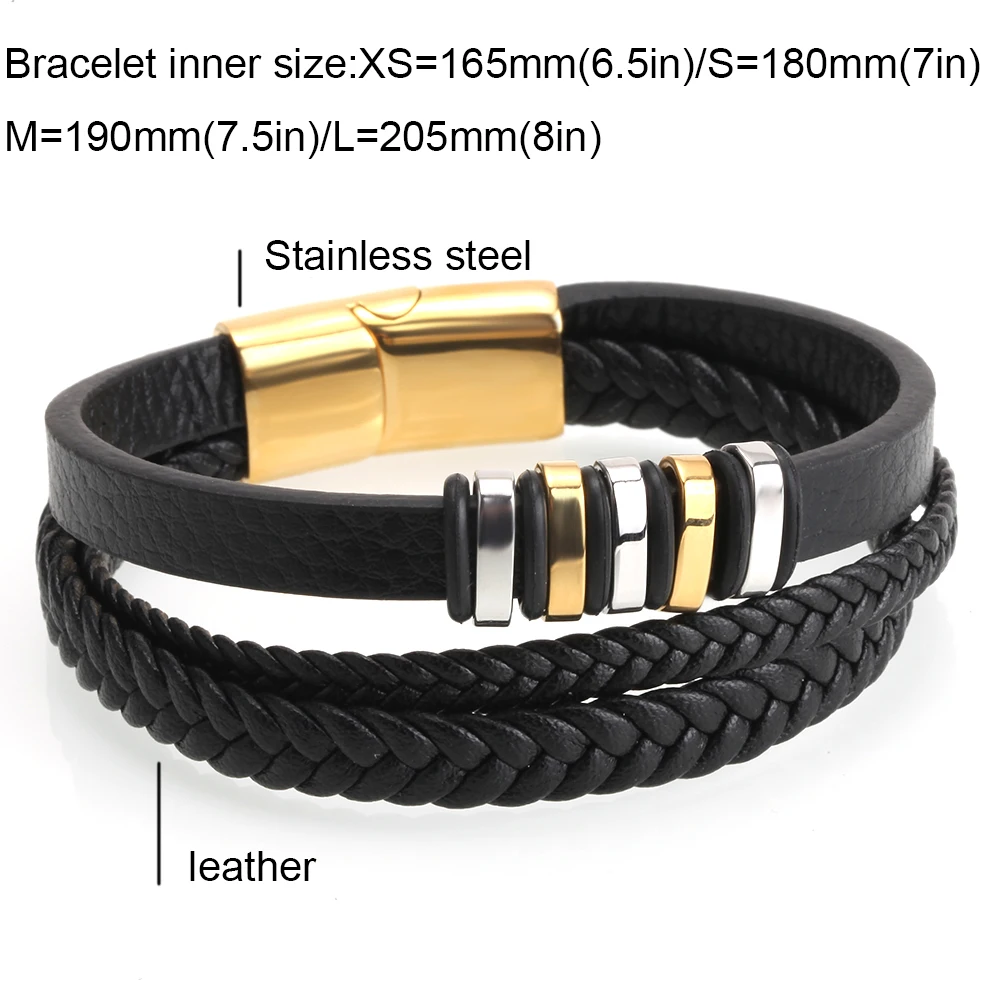Leather Multi-layer Gold/Silver/Black Bracelet | Jewelry Addicts