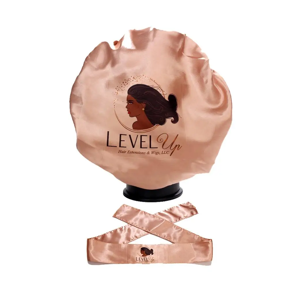 Розовое золото, сатин, 2 слоя, натуральные волосы для наращивания, капот, повязка на голову, печать логотипа, Шелковый головной платок, повязка для волос на заказ
