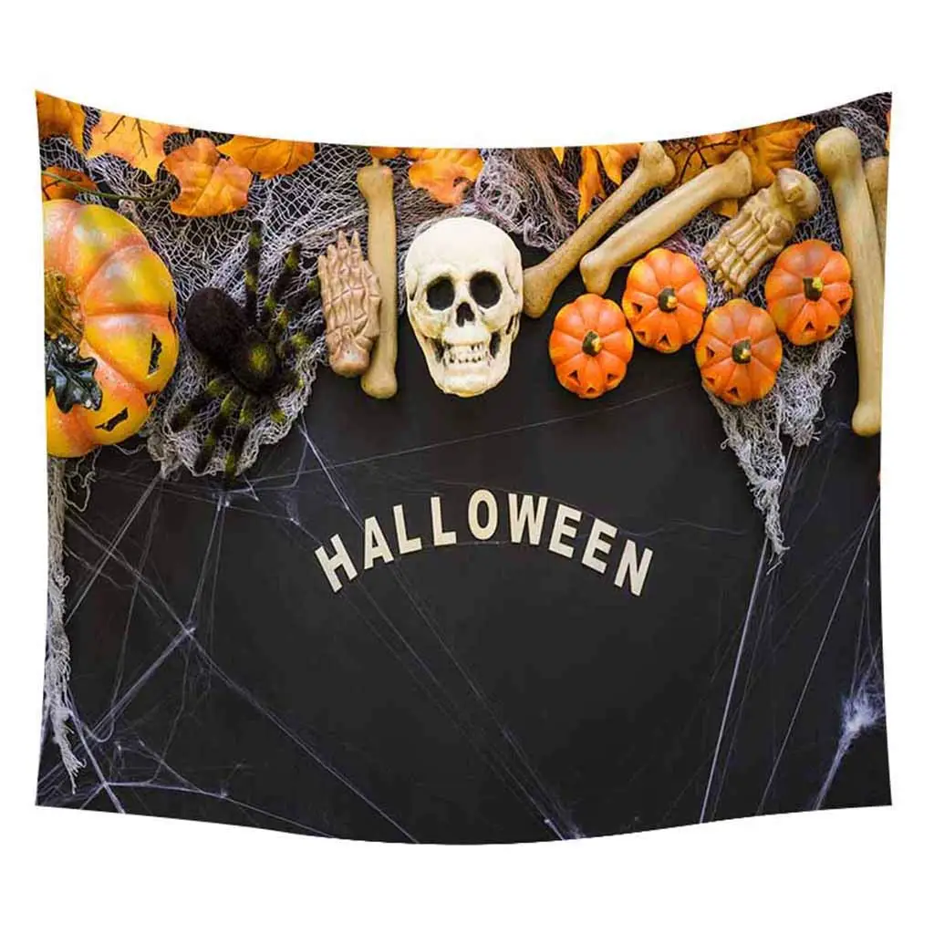 

Scary Halloween Pumpkins Skull Tapestry Wall Hanging with Dark Horror Atmosphere