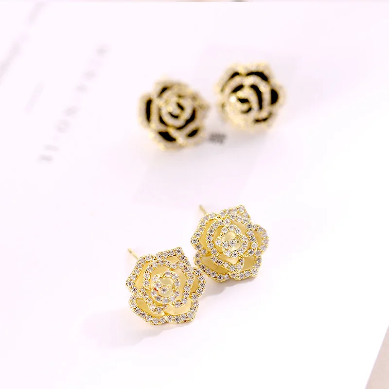 

Beautiful Rose Stud Errings for Women Elegant Flower Crystal Statement Earrings Fashion Wedding Jewelry Femme Brincos Bijoux