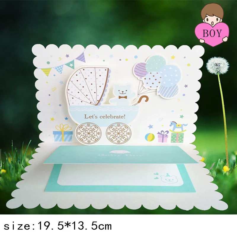 1pc card 1 шт., 19,5*13,5 см, 3D милый детский душ, показ, вечерние товары, поздравительные открытки, украшение на день рождения, открытка «с новорожденным» для маленьких мальчиков и девочек - Цвет: 1pc card