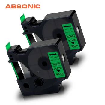 

Absonic 2PK for Dymo D1 40919 Label Tape Cartridge Black on Green Printer Ribbon for Manager 160 210D 280 360D 420P Label Maker