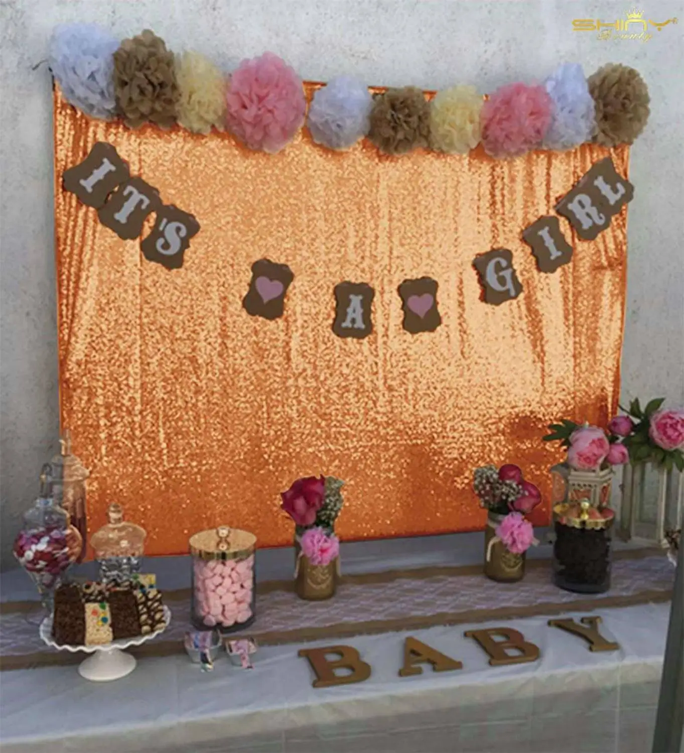 Shinybeauty блесток занавес фон розовое золото свадебные украшения стены Photo Booth