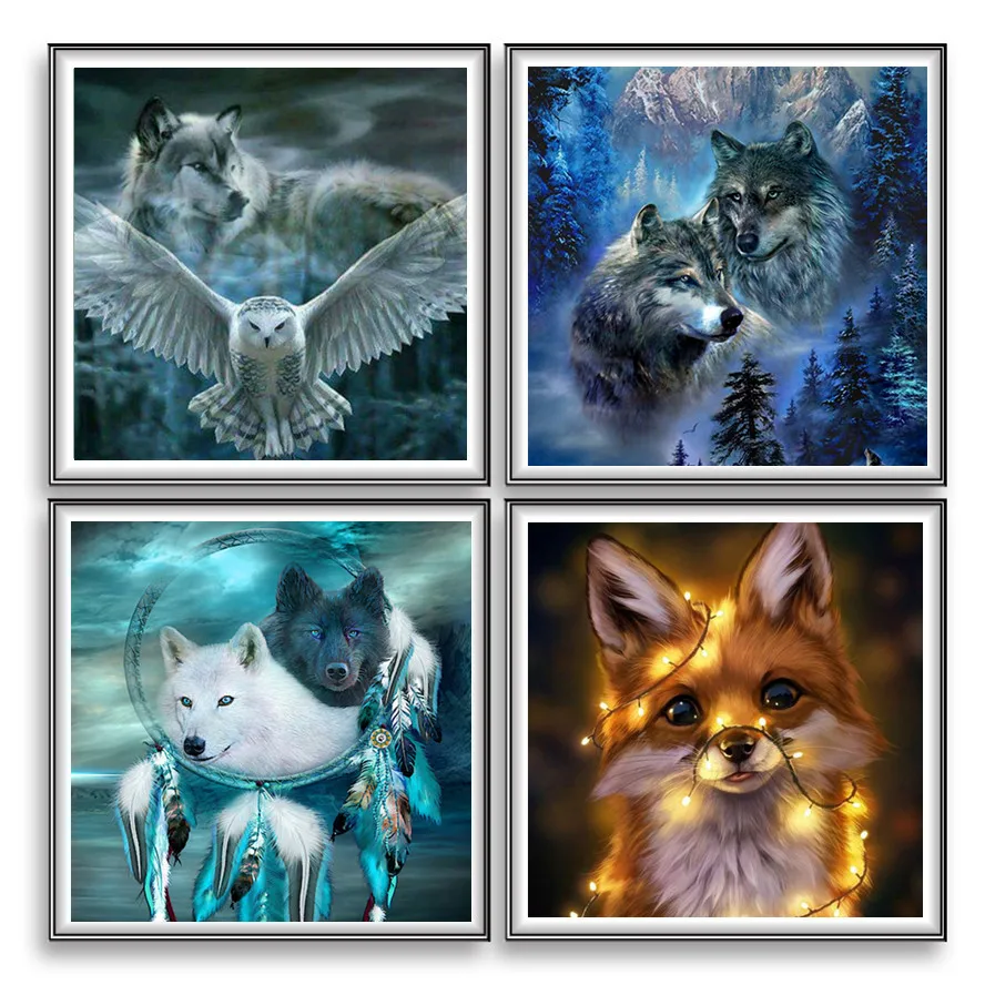 Wolf Eagle Animal DIY 5D Diamond Painting, Embroidery Full Round Drill Picture Craft Arts Cross Stitch for Home Wall Decor