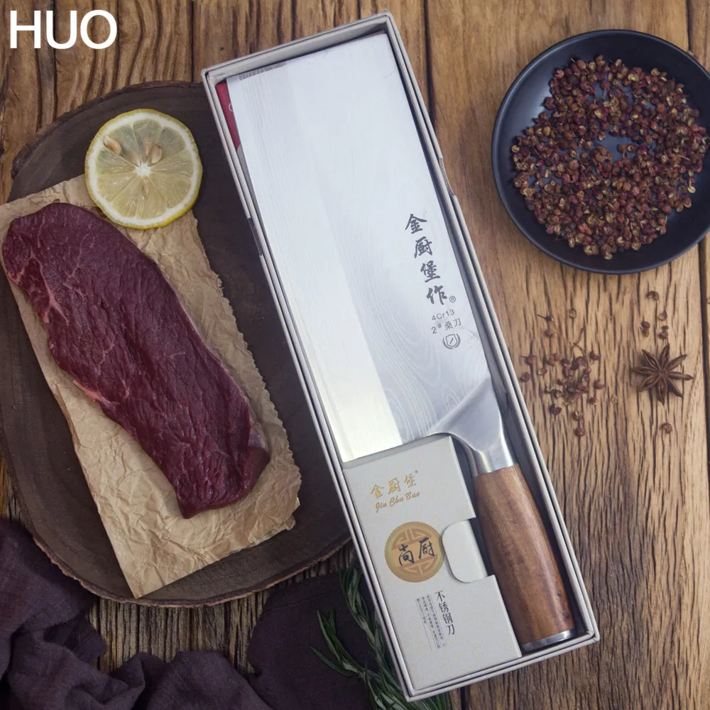 Chinese Keuken Mes 4Cr13 Hoge Carbon Cleaver Duurzaam Chef Snijden Hakmes Ultra Sharp Blade Kleur Houten Handvat Messen