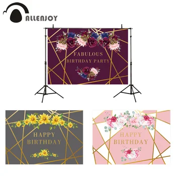 

Allenjoy Golden Geometric Wall Backdrop Flowers Adult Happy Birthday Party Decor Celebrate Event Photo Zone Banner SUpplies