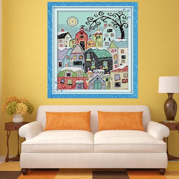 

DIY Stamped Cross Stitch Kit Pre-printed Snow Street Scenery Christmas Gift 14CT 40x48cm