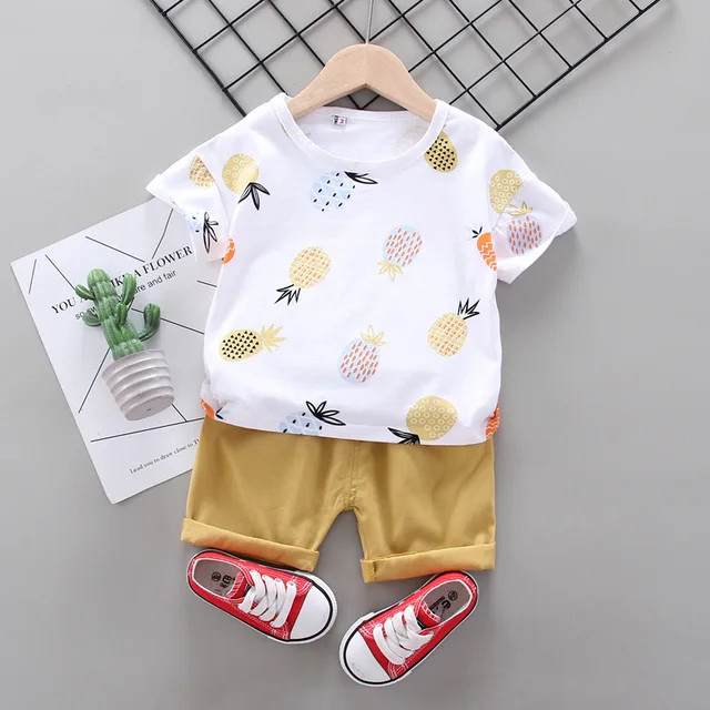 New Summer Baby Clothes Suit Children Fashion Boys Girls Cartoon T-Shirt Shorts 2Pcs/set Toddler Casual Clothing Kids Tracksuits CWW xinboluo S White