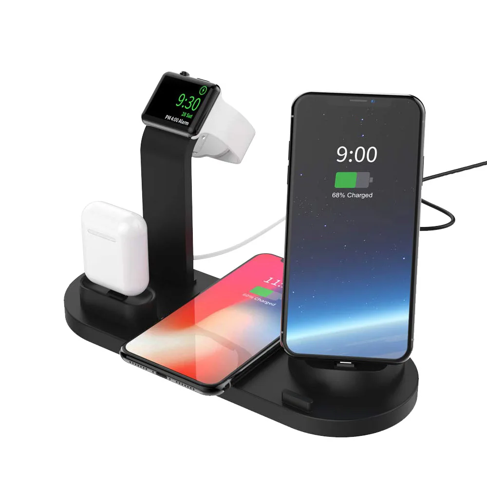 With Wireless FDGAO подставка с подзарядкой док-станция для Apple Watch Airpods для iPhone X XR XS 8 7 6S Plus 5s SE телефон usb type C зарядное устройство - Цвет: With Wireless