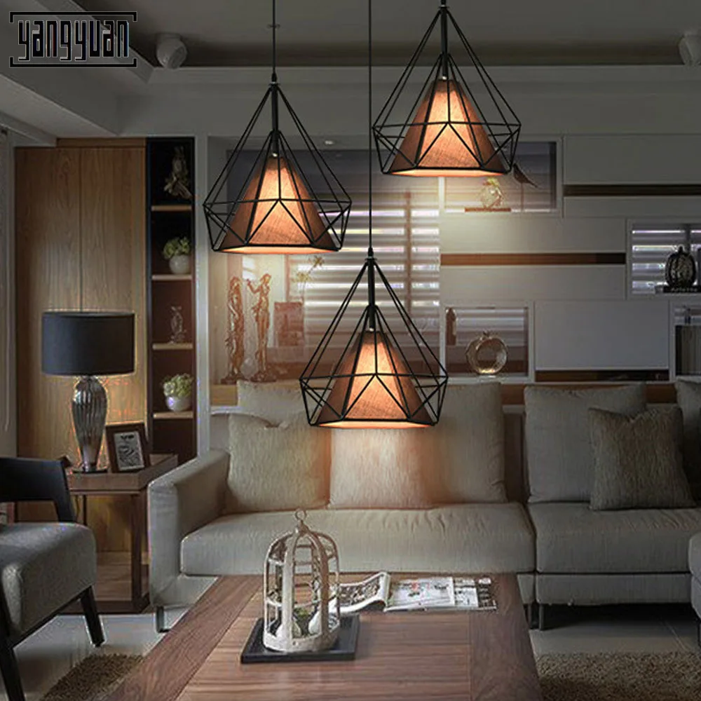

Modern Iron industrial Pendant Light diamond LED 96-240V Lighting for living room kitchen bedroom bar hotel E27 Hanging lights