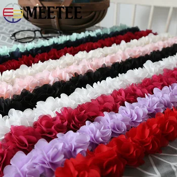 

Meetee 5yards 5cm Encrypted Chiffon Stereo Flower Lace Webbing Clothing Wedding Dress 3D Lace DIY Manual Sewing Material BD491