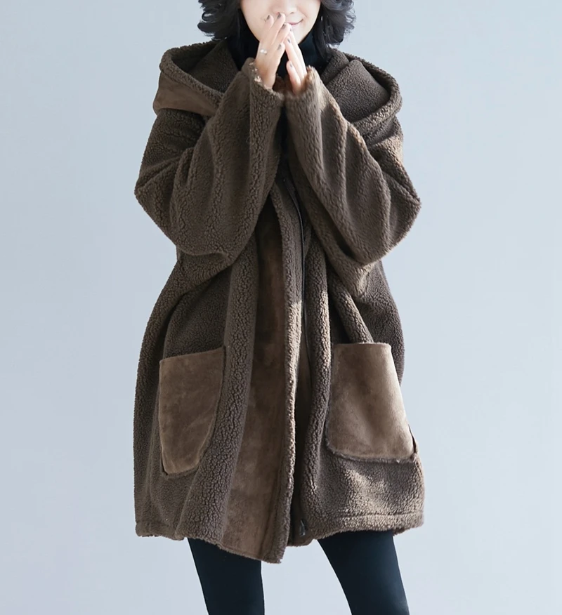 Пальто женское пушистое осеннее пальто на молнии плюшевое толстое повседневное пальто размера плюс зимнее бархатное пальто из овечьей шерсти с толстым искусственным Плюшевым Мехом