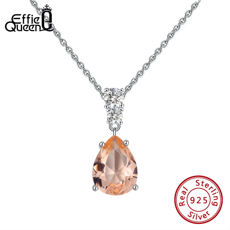 

Effie Queen 100% 925 Sterling Silver Necklaces for Women AAAA Zircon Crystal Drop Pendant Fine Jewelry Weeding Gifts TSN200