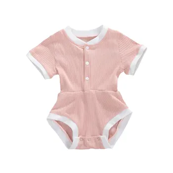 

Pudcoco Newborn Baby Clothes Solid Color Short Sleeve Button Knitted Cotton Romper Jumpsuit One-Piece Outfit Clothes Summer