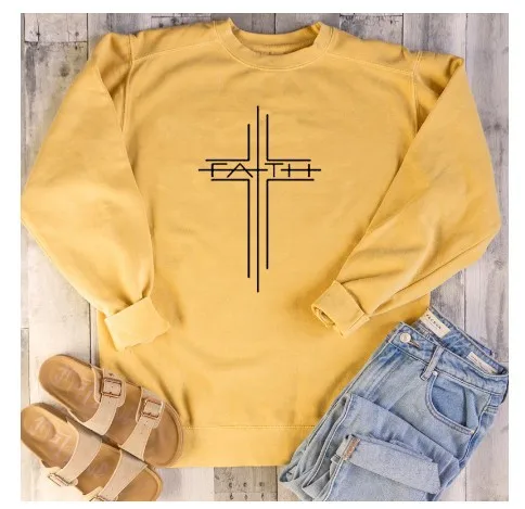 

Faith Women Sweatshirt Cotton Print Pullovers 2019 Fashion Korean Hoodies Streetwear Clothes Gothic Hoodie Casual