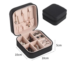 Compact PU Leather Jewelry Organizer Box for Women - Portable Travel & Home Storage Case (Black)