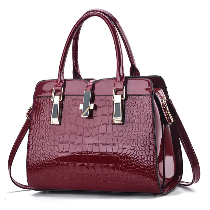 Ladies Handbag Fashion Bright Leather One-Shoulder Messenger Bag Large-Capacity Crocodile Pattern