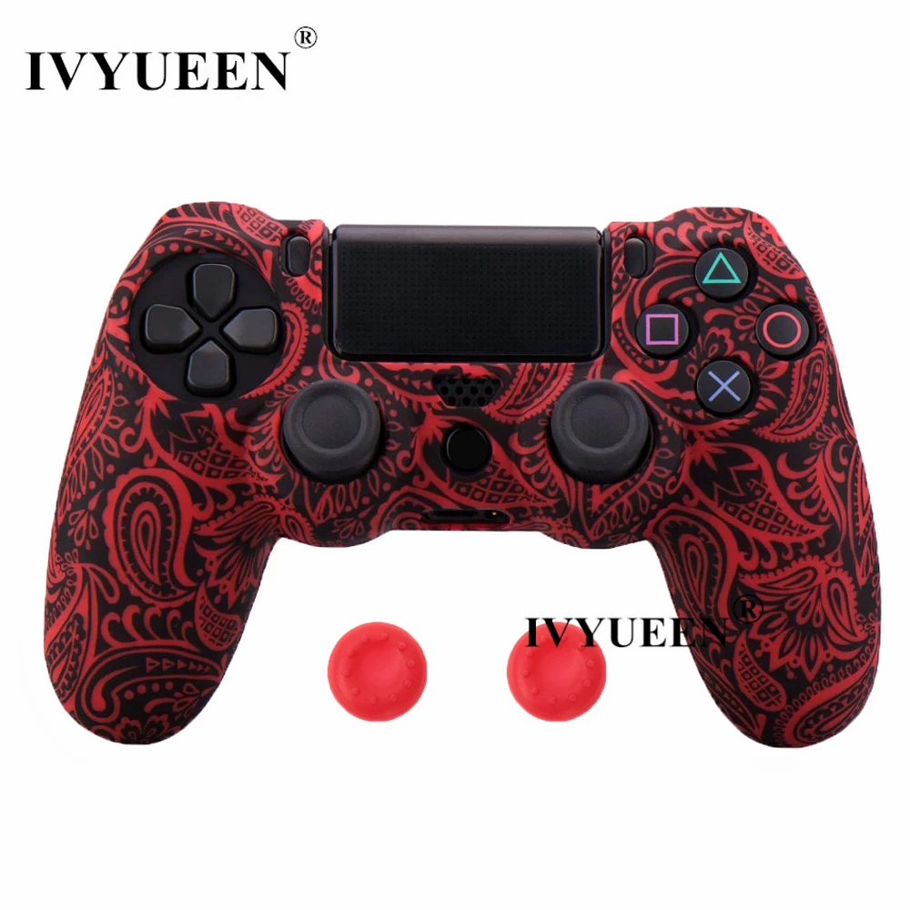 Red Leaf IVYUEEN для sony playstation 4 PS4 Pro тонкий контроллер силиконовый чехол защитная кожа с аналоговой рукояткой для PS4 DS4 геймпад - Цвет: Red Leaf