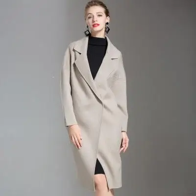 Korean Winter New Fashion High End Double-sided Cashmere Jacket Plus Size Loose Luxury Long Pink Wool Coat Women - Цвет: Серый