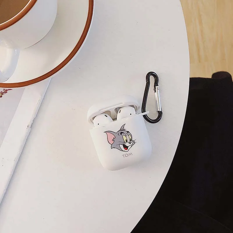 Чехол с кошкой и мышкой для airpods 1 2, беспроводной чехол для телефона с bluetooth, мягкий гелевый Чехол с карабином