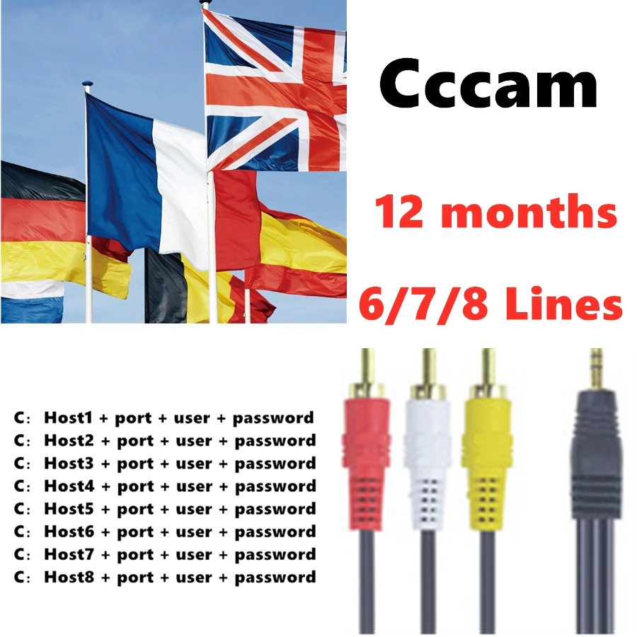 Быстрый и стабильный Европа HD кабель 12 месяцев CCCam для спутникового ТВ Receiver6/iPhone 7 Plus/8 выходами FULL HD DVB-S2 испанский поддержки