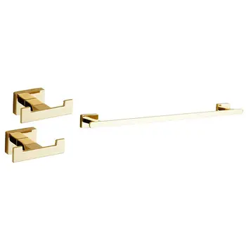 

3 Pcs Bathroom Accessories: 2 Pcs Gold Robe Hook Hangings Hook & 1 Pcs Gold Towel Bar Chrome