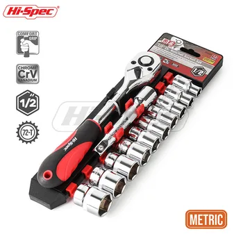 

Hi-Spec 12pc 1/2 72T Socket Wrench CR-V Bike Torque Wrench Spanner Set 10-24mm Socket Set with Ratchet Wrench Auto Repair Tools