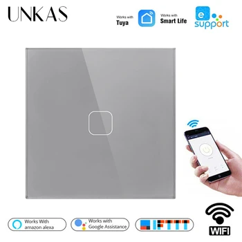 

UNKAS Google Home Amazon Alexa Voice Control Touch Switch EU Standard Tuya/Smart Life/ewelink WiFi Wall Light Switch
