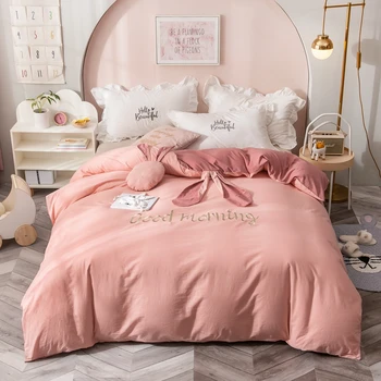 

Pink Color Duvet Covers Bunny Rabbit 100% Cotton Duvet Cover Cozy Bedroom Multi-size King Queen Size Home Bedroom Duvet Set