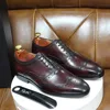 Zapatos Oxford de punta de ala para hombre, calzado Formal de boda, Brogue tradicional, Piel De Becerro auténtica, talla 6-13, hecho a mano ► Foto 2/6