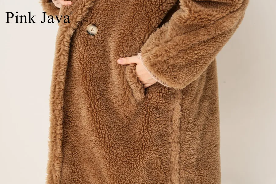 Розовое JAVA QC1848 Новое поступление пальто из натурального овечьего меха длинное стильное верблюжье плюшевое пальто более размера зимнее женское пальто