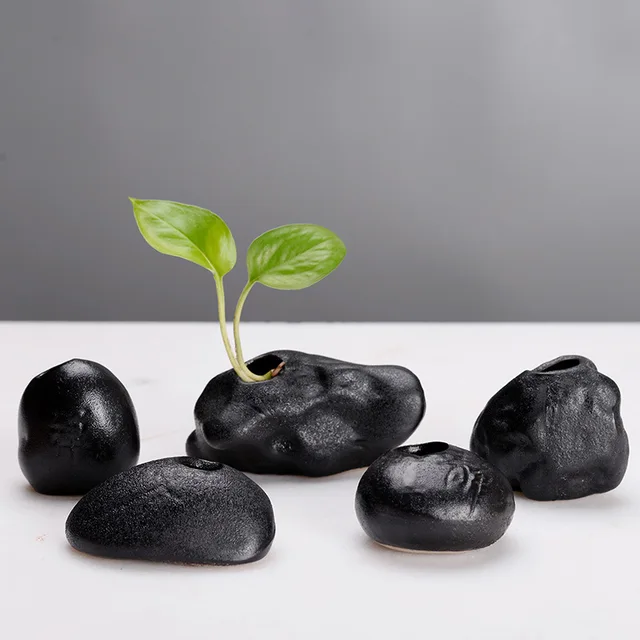 Kreatív Fekete Kis Kő Virág Egyszerű Mini Zen Dekoráció Elrendezés Váza Egyedi - Image 4