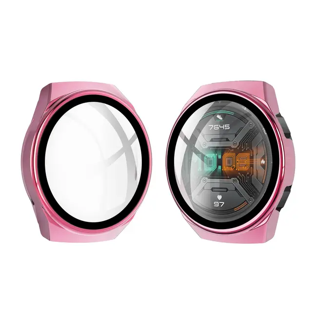 Case for Huawei Watch GT 2E GT2E GT2 GT 2 42mm 46mm Full Coverage Bumper Case Cover with Tempered Glass Screen Protector Pink
