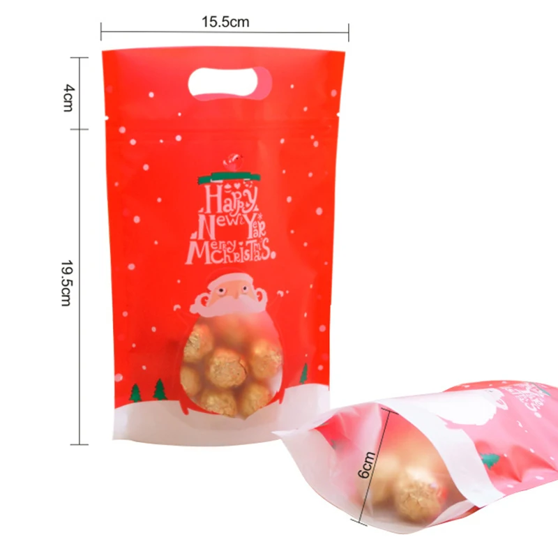

Hot New 50Pcs Christmas Gift Bag Nougat Cookies Packaging Ziplock Bag Baking Accessories Christmas Party Decor Candy Bag