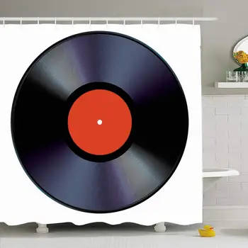 

Shower Curtain Set with Hooks 72x72 Vinyl Plastic Design Passion Disk Vintage Jazz Dancing 45 Symbol Studio Disco Textures