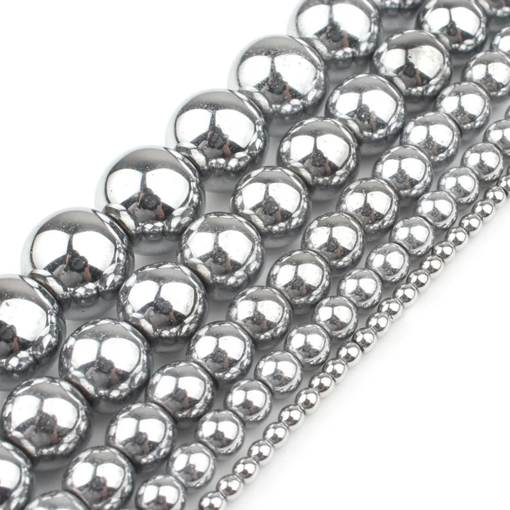 Natürliche Rhodium Überzogen Hämatit Perlen 2-10mm Runde Lose Spacer Stein Perlen für Schmuck, Die DIY Armbänder Zubehör 15 zoll – Detail 5