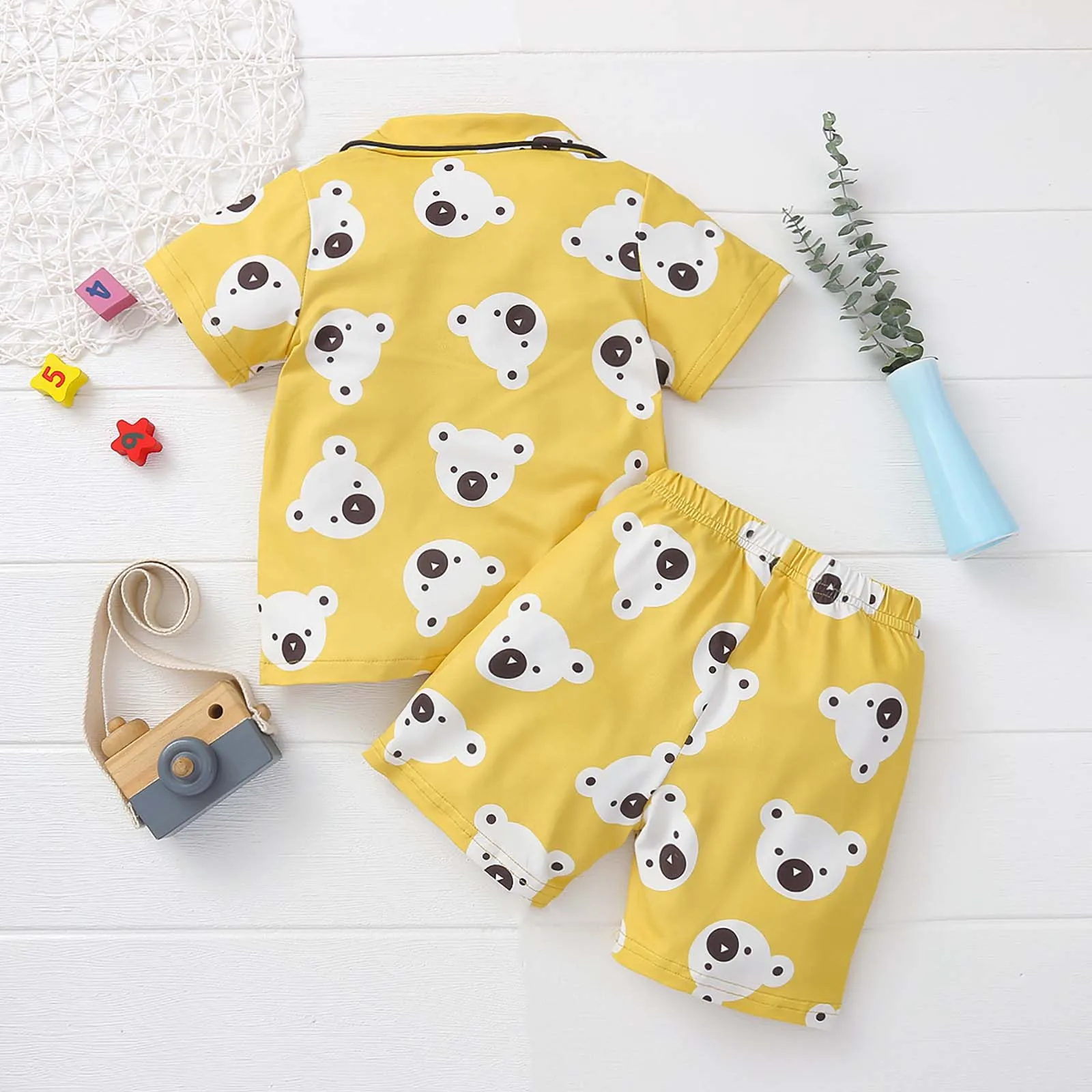 Newborn Baby Boys Girls Short Sleeve Cartoon Blouse Tops+Shorts Sleepwear Pajamas Kids Pajama Sets Summer Home Sleeping Clothes