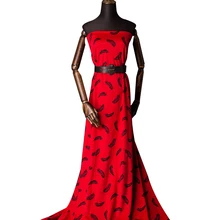 Autumn and winter wool fabric knitted velvet fabric high-end custom fashion material jacquard dress feather print cloth