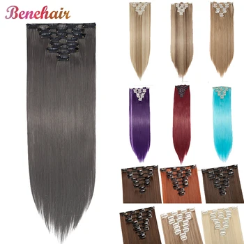 

BENEHAIR Clip in Hair Extension 8 pcs Hairpiece Synthetic Clips Hair Fake Hair For Women Heat Resistant Fiber Red Blue Pink Hair
