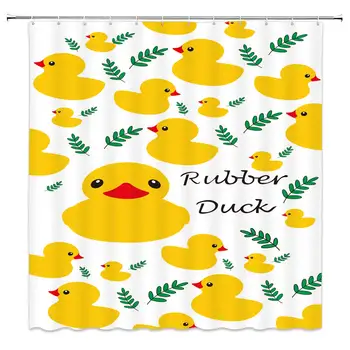 

Children Yellow Duck Shower Curtain Rubber Duck Cartoon Baby Cute White Bathroom Decor Accessories Simple Personality Polyester