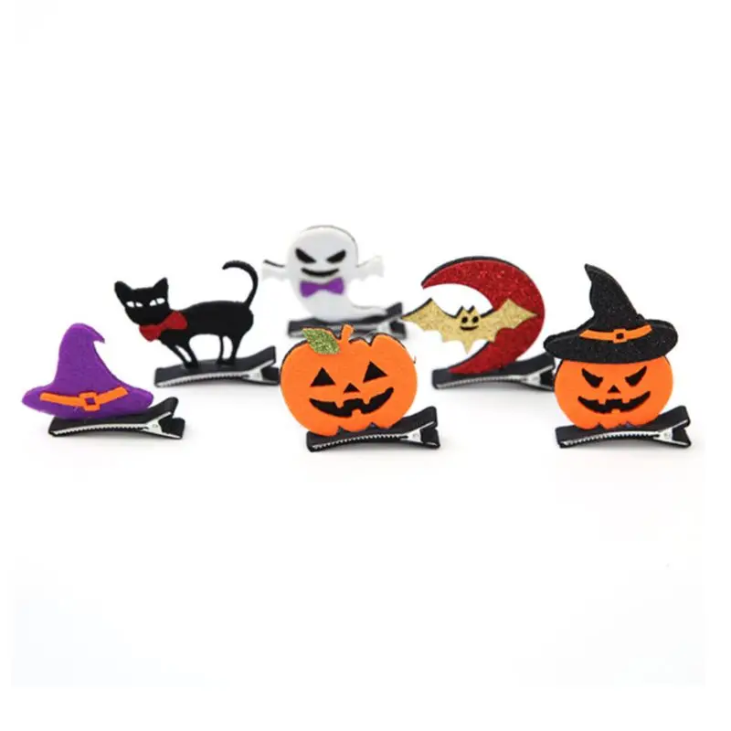 

6Pcs/Set Halloween Non-Woven Pumpkin Hair Clips 3D Ghost Cat Women Kids Styling Alligator Hairpin Cosplay Costume Party Favors