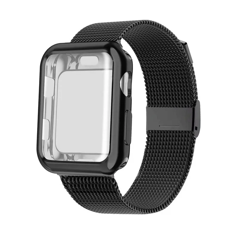 Чехол+ ремешок для apple watch band lianese Loop apple watch 5 4 3 band 42 мм 38 мм iwatch band 44 мм 40 мм correa pulseira bracelet - Цвет ремешка: black